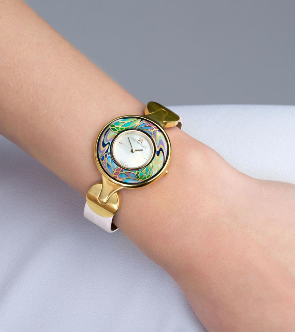 Часы Елена / Ремешок из кожи алигатора - белый