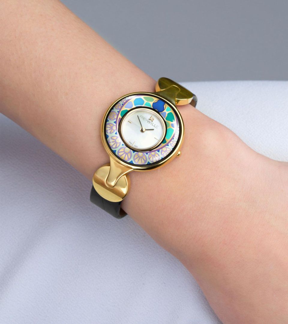 Часы Елена / Ремешок из кожи алигатора - черный