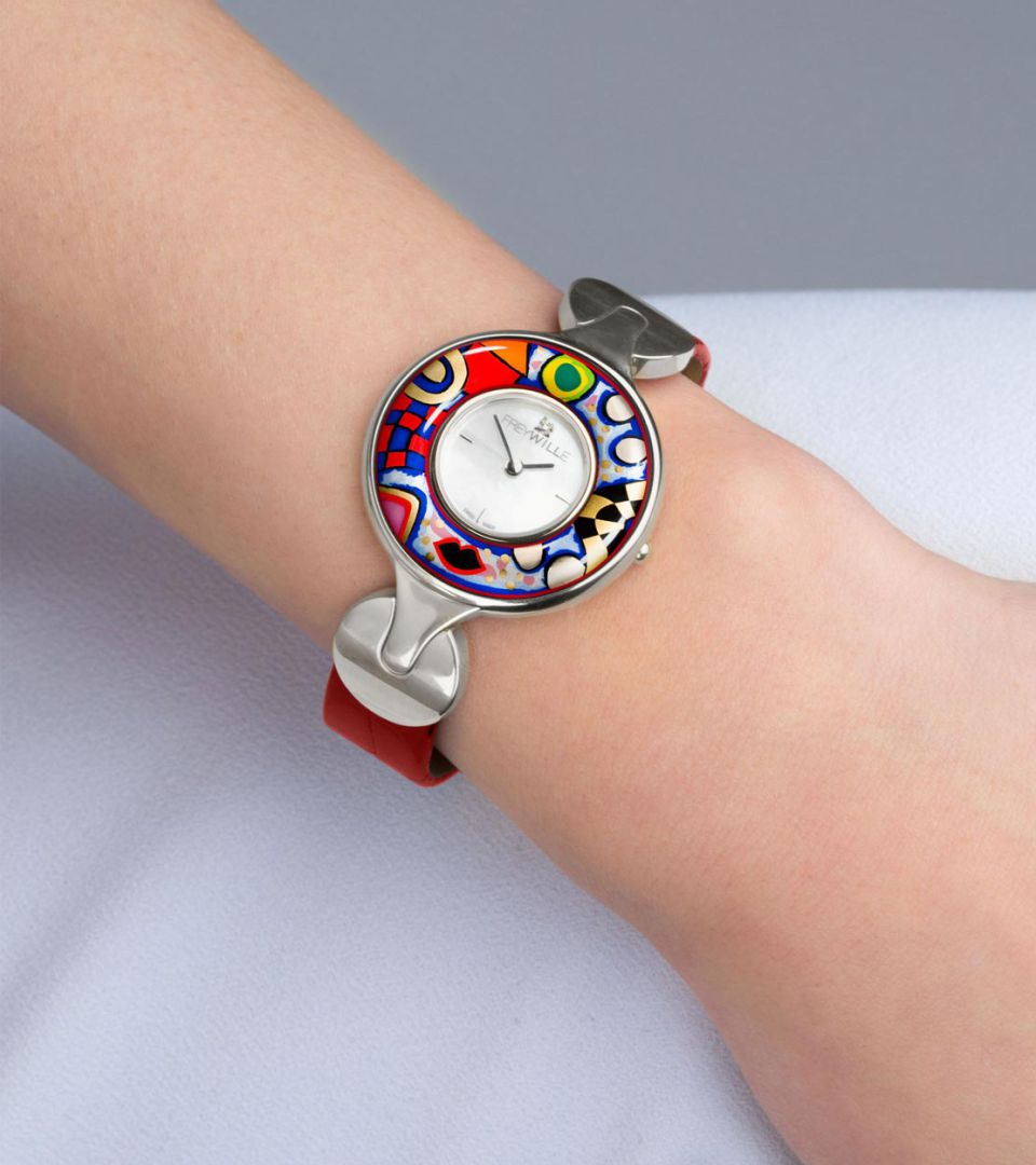 Часы Елена / Ремешок из кожи алигатора - красный