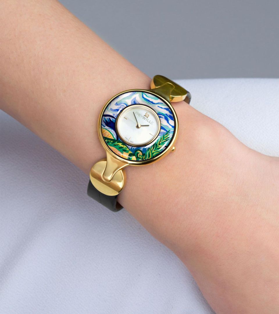 Часы Елена / Ремешок из кожи алигатора - черный