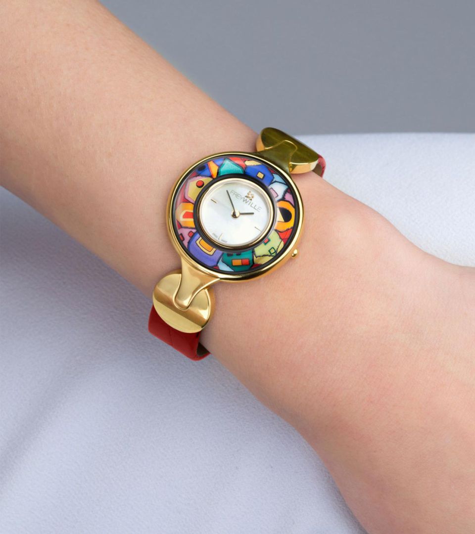 Часы Елена / Ремешок из кожи алигатора - красный